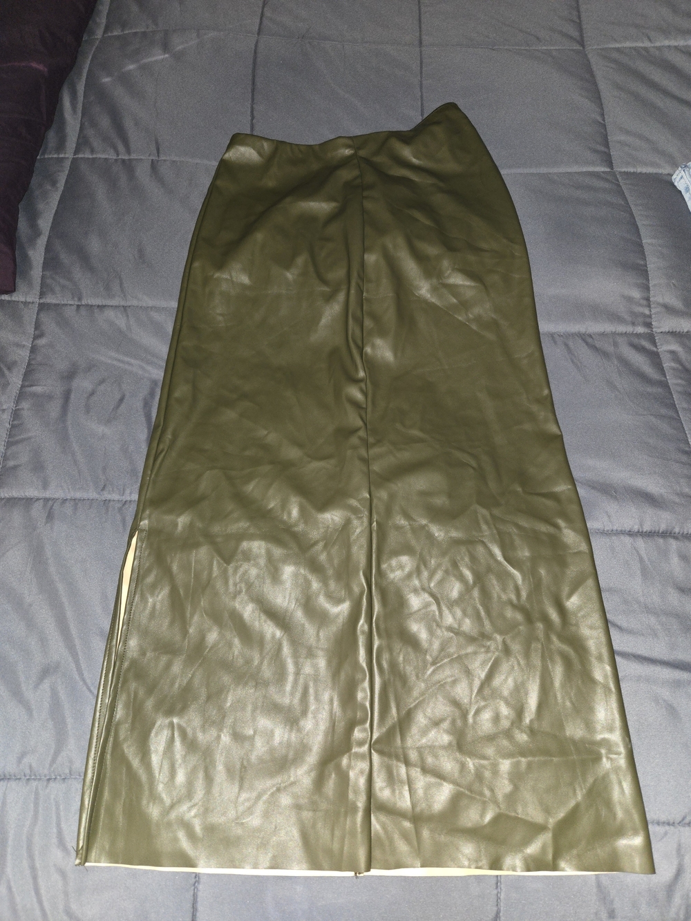 Olive Faux Leather Maxi Skirt - Women